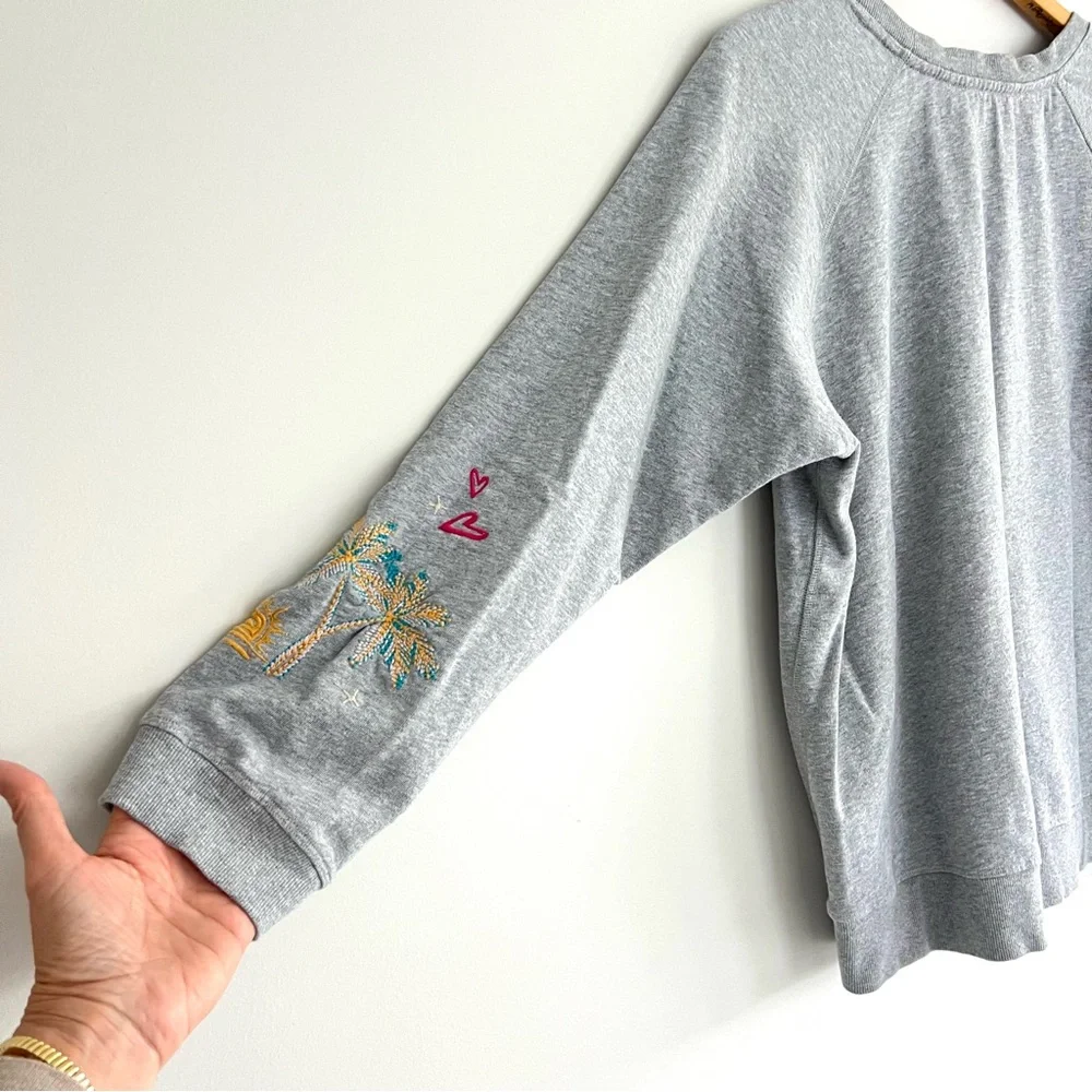 JOHNNY WAS California Raglan Gray Multicolor Embroidery Cotton Sweatshirt Sz XL - Picture 11 of 16